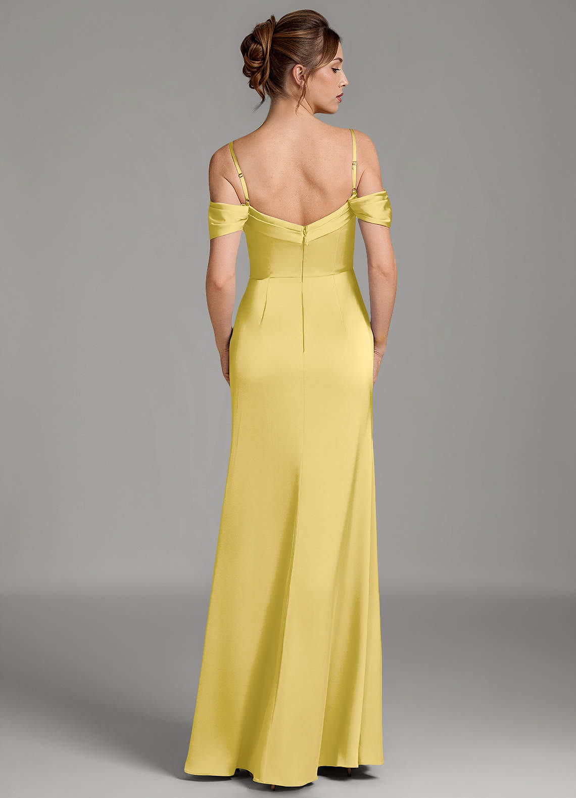 Wyatt Mermaid Off-the-Shoulder Stretch Satin Bridesmaid Dress in Canary