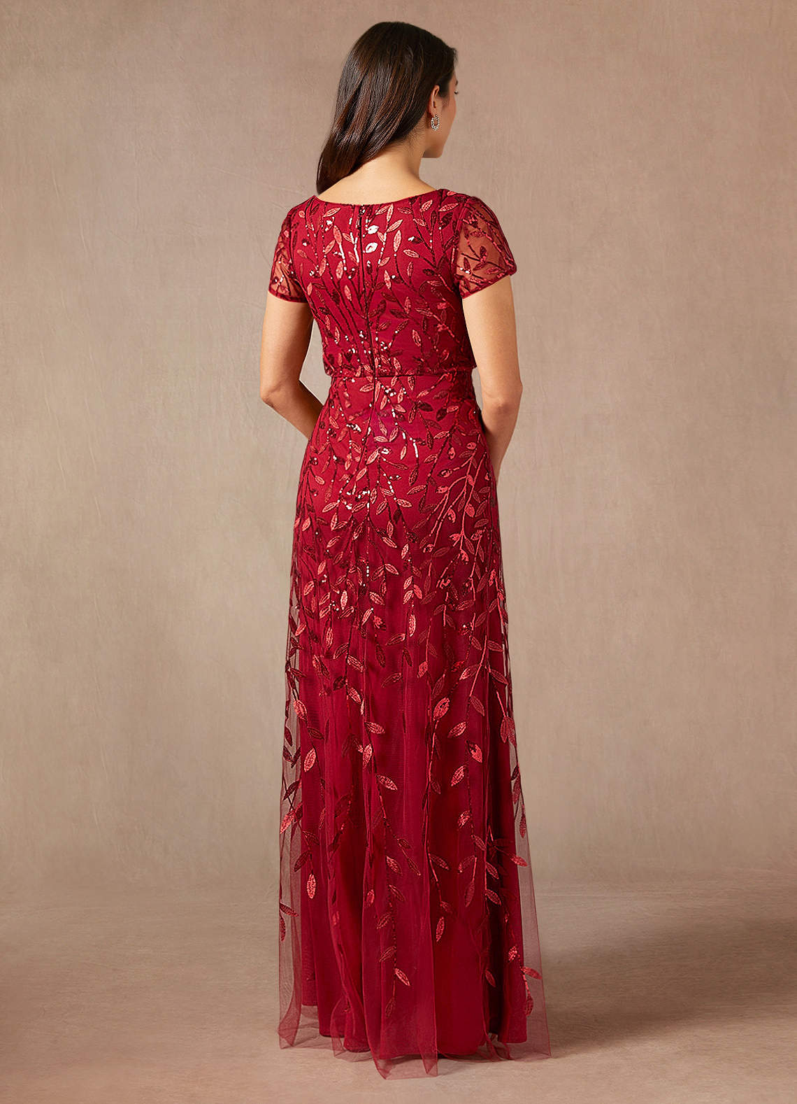 Lehi A-Line Boat-Neck Sequined Tulle Mother of the Bride Dress in Burgundy