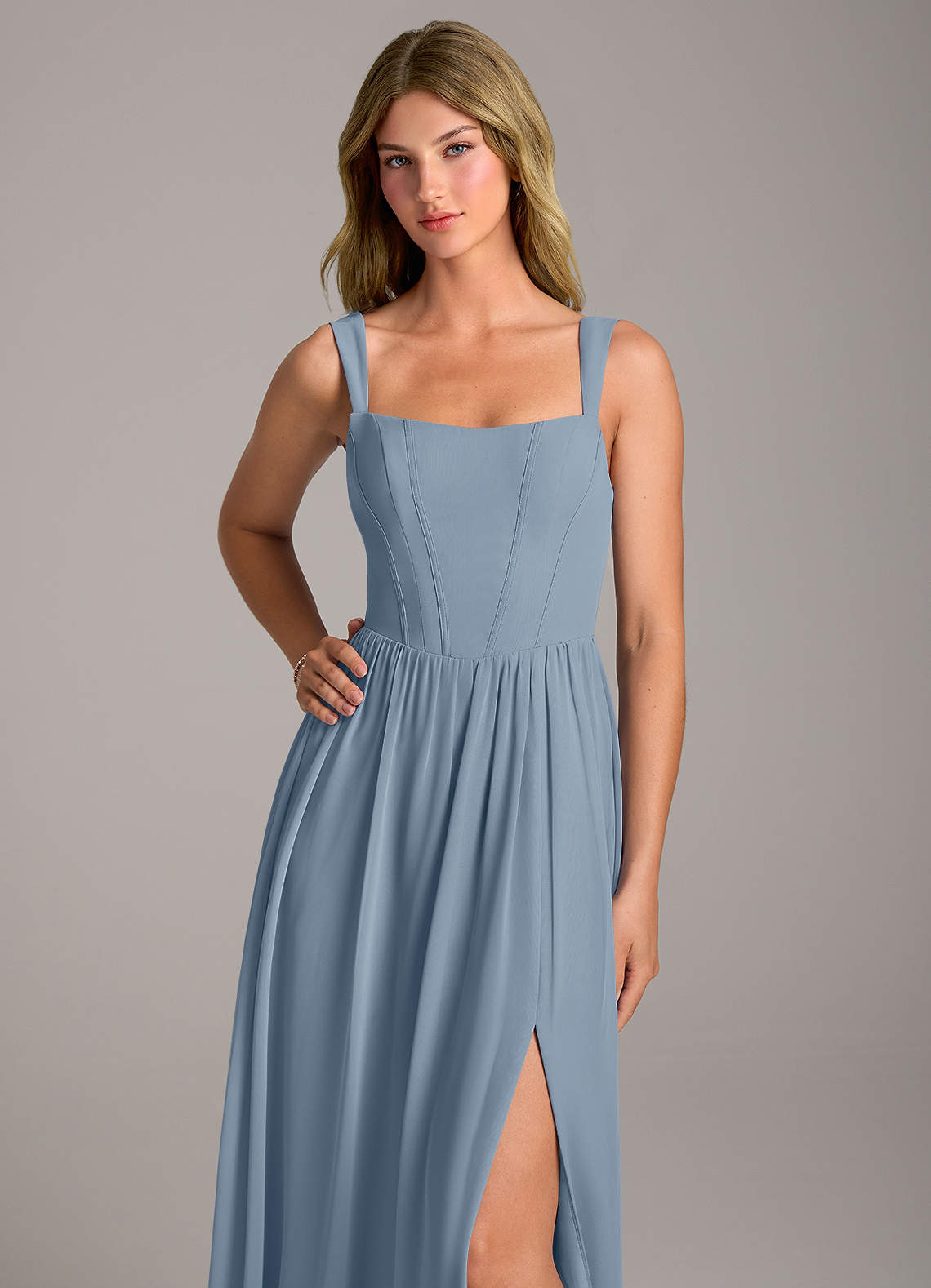 Rosaline A-Line Square-Neck Chiffon Bridesmaid Dress in dusty blue