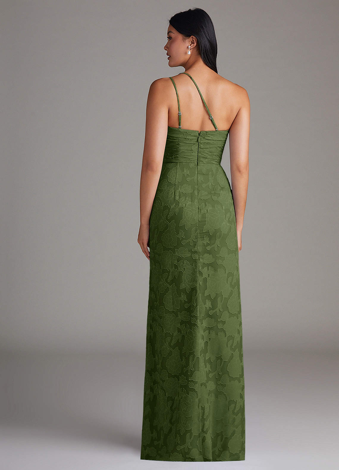 Eren Sheath One-Shoulder Floral Burnout Bridesmaid Dress in Olive