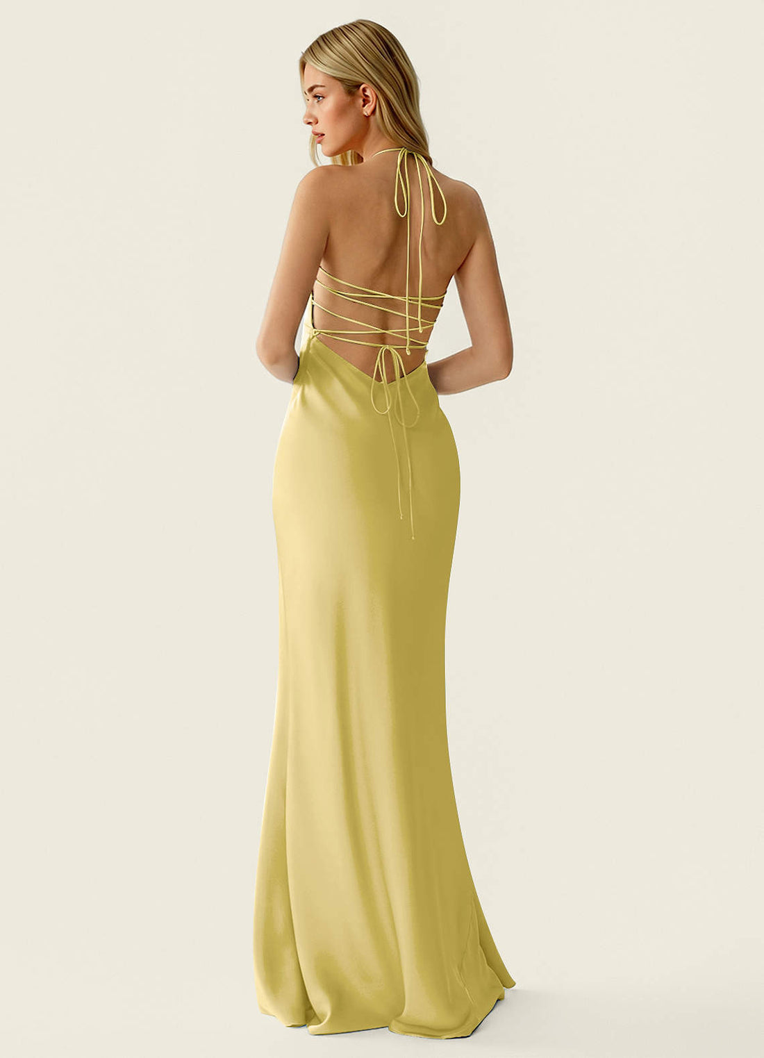 Valerianaire Mermaid Sweetheart Satin Evening Dress in Pastel Yellow