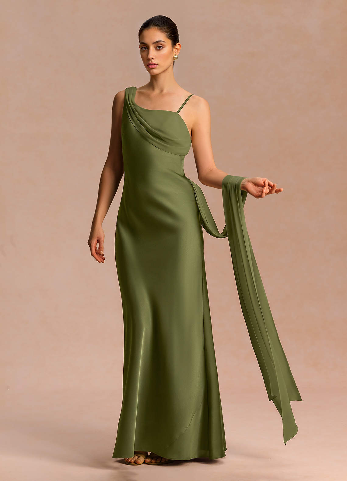 Ixchel A-Line Corset Crepe Chiffon Evening Dress in Black