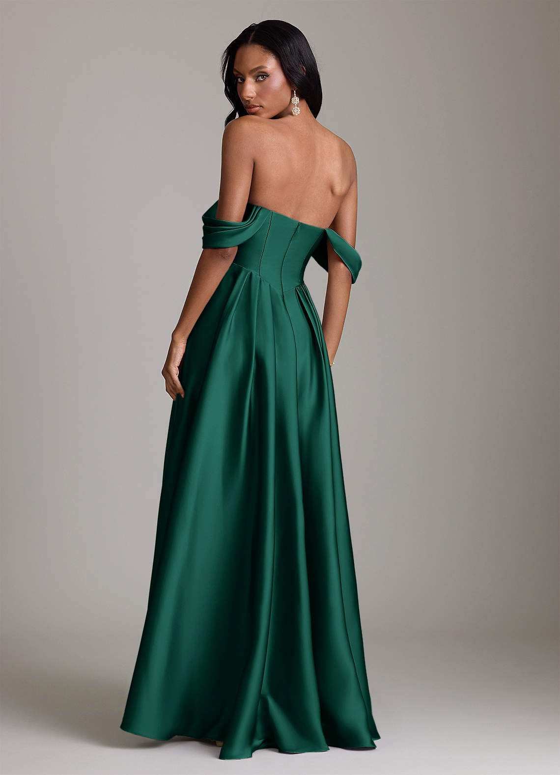 Loisa A-Line Off-the-Shoulder Stretch Satin Bridesmaid Dress in Emerald