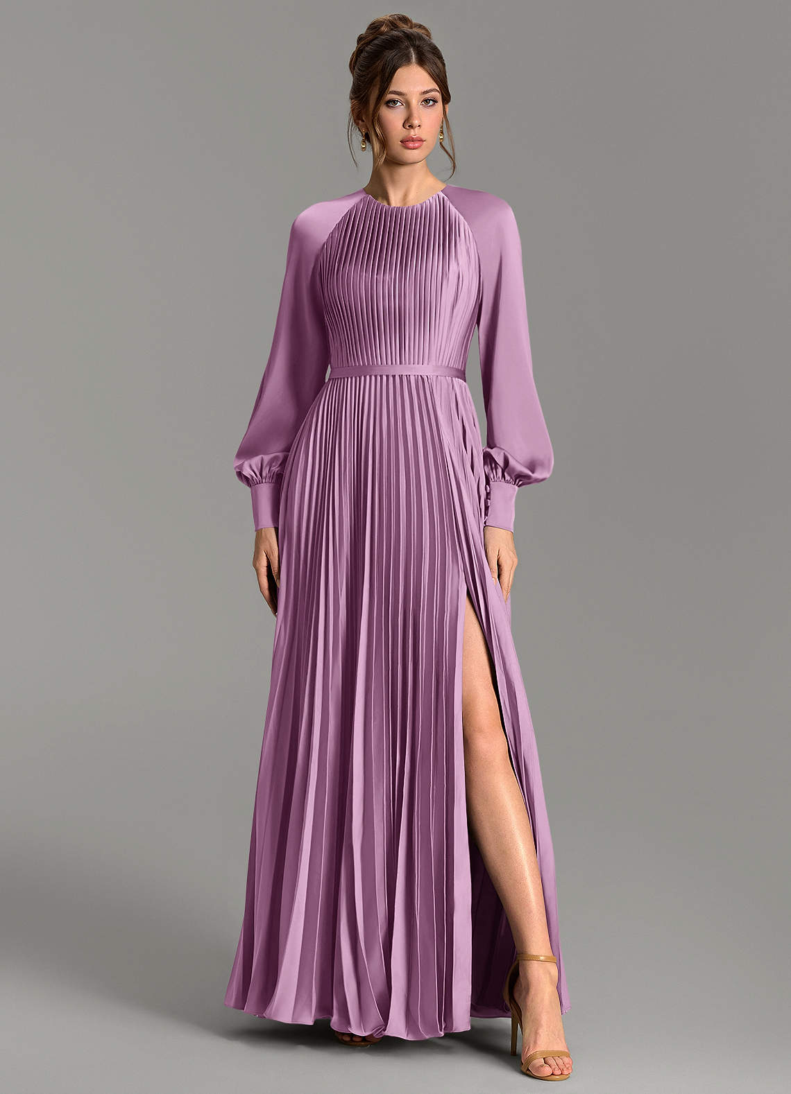 Grayson A-Line Scoop-Neck Stretch Satin Bridesmaid Dress in Wisteria