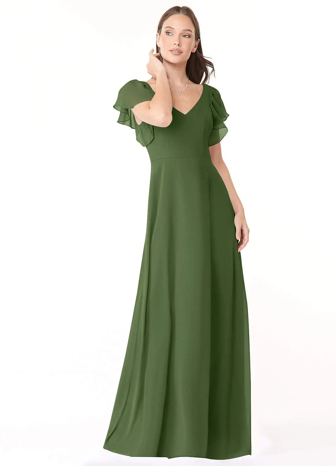 Syenna A-Line V-Neck Chiffon Bridesmaid Dress in Olive
