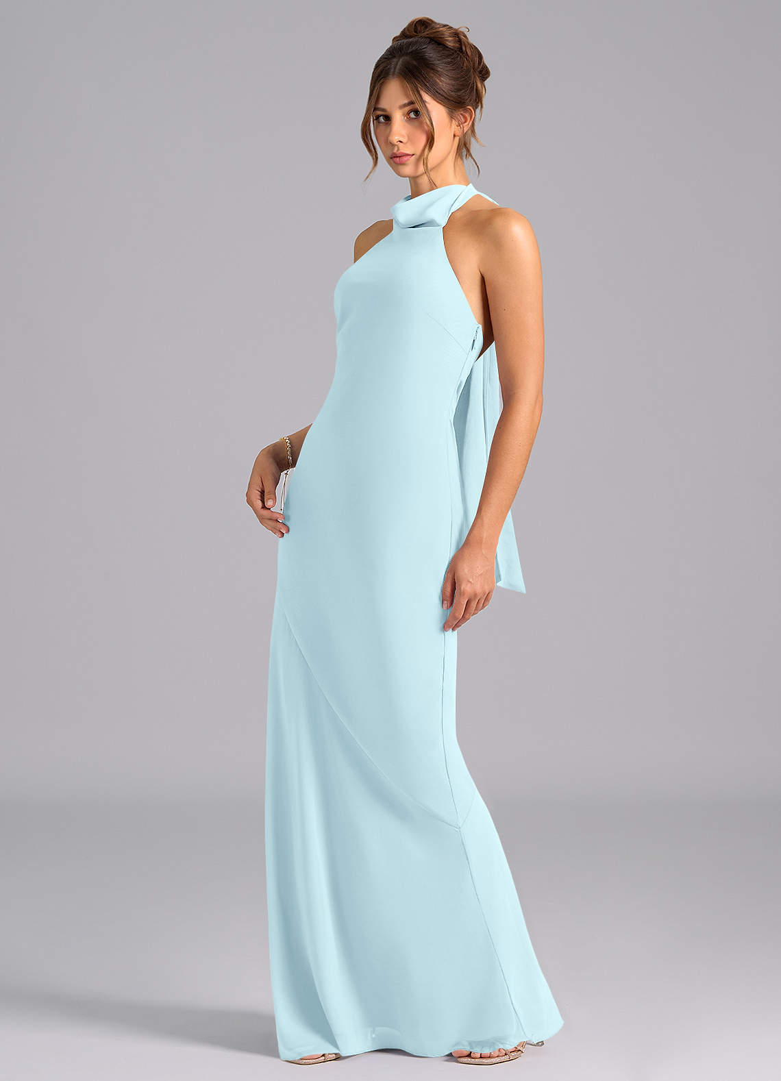 Velli Mermaid Halter Chiffon Bridesmaid Dress in Cloud Blue