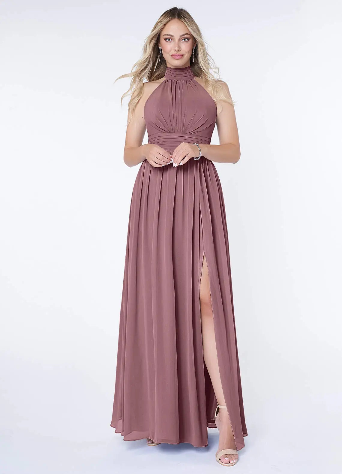 Iman A-Line Halter Chiffon Bridesmaid Dress in Amethyst