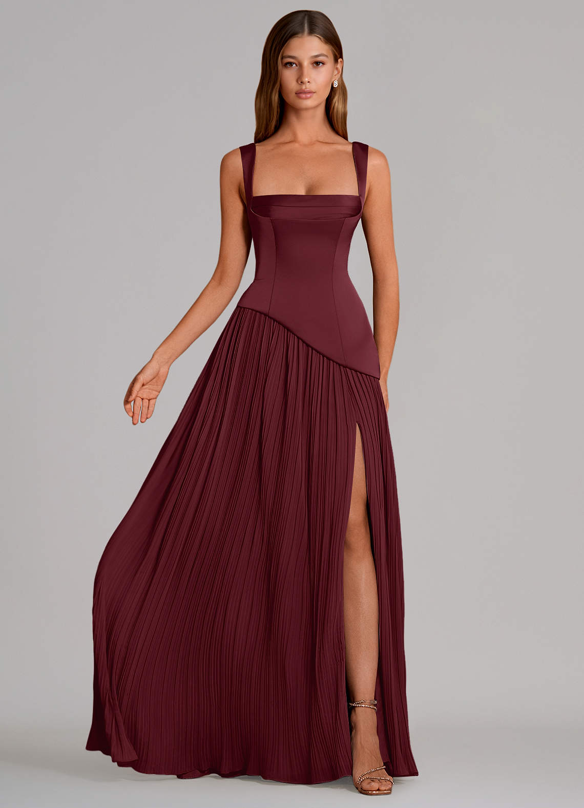 Stephanie A-Line Square-Neck Stretch Satin and Chiffon Bridesmaid Dress
