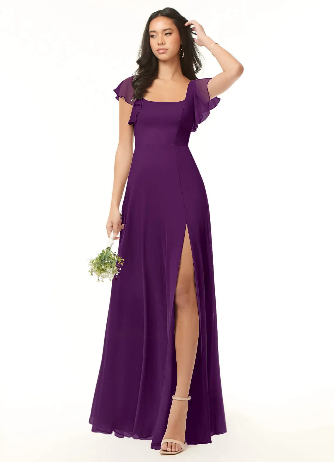 Bondi A-Line Square-Neck Chiffon Bridesmaid Dress in Grape
