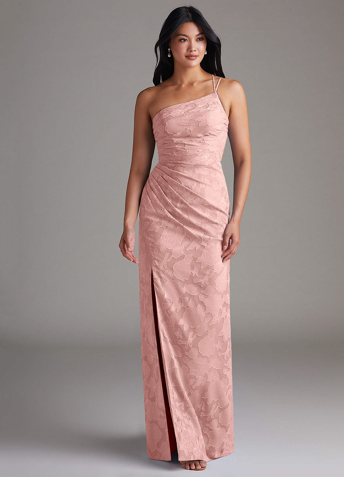 Eren Sheath One-Shoulder Floral Burnout Bridesmaid Dress in Powder Pink