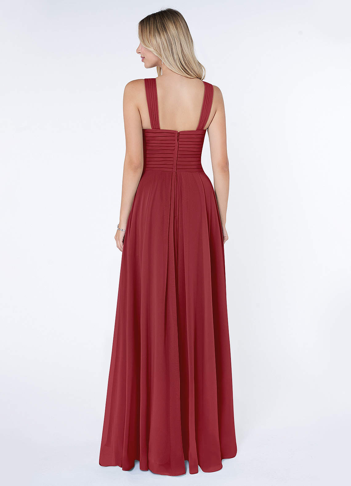 Kaleigh A-Line Halter Chiffon Bridesmaid Dress in Pomegranate