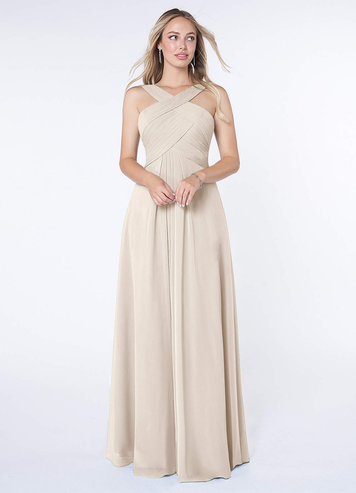 Kaleigh A-Line Halter Chiffon Bridesmaid Dress in White Alabaster