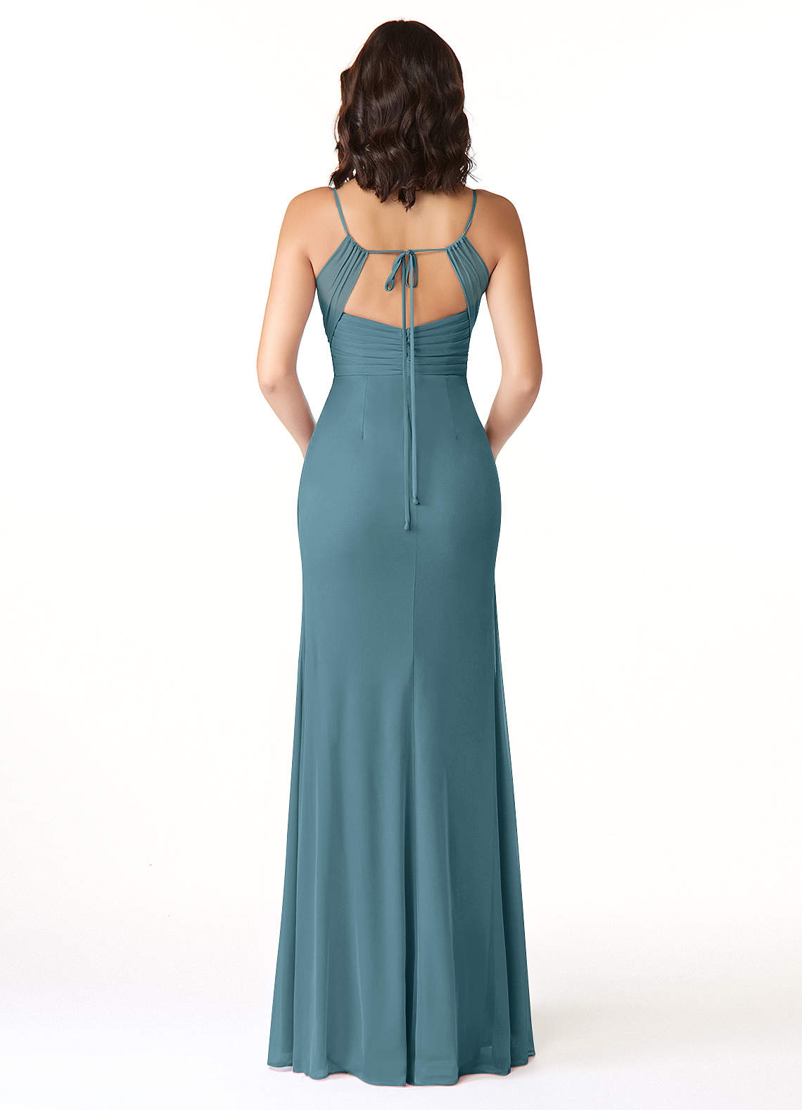 Reneya Mermaid V-Neck Mesh Bridesmaid Dress in Bermuda