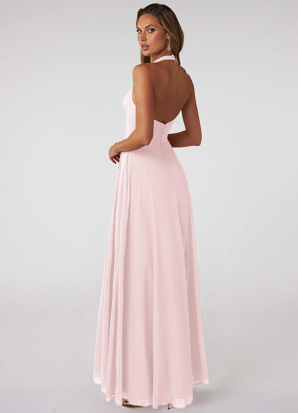 Tessie A-Line V-Neck Chiffon Bridesmaid Dress in Blushing Pink