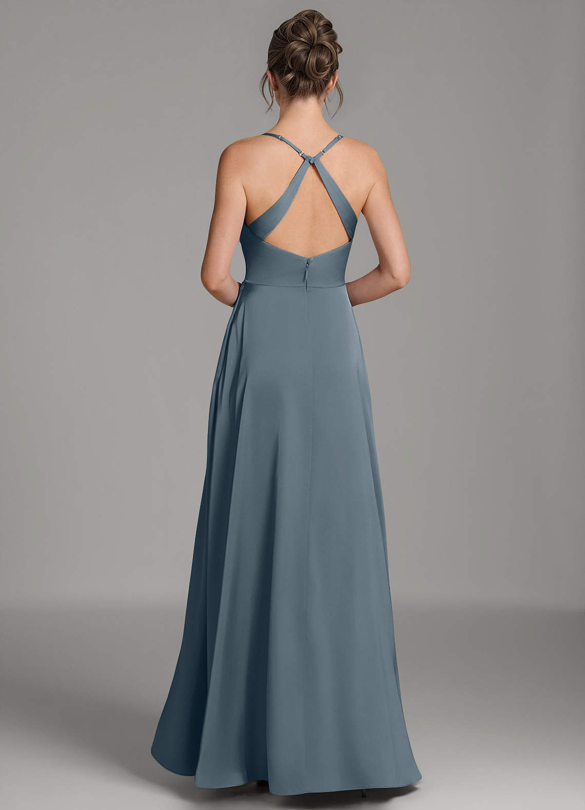 Frankie A-Line Scoop-Neck Stretch Satin Bridesmaid Dress in Twilight