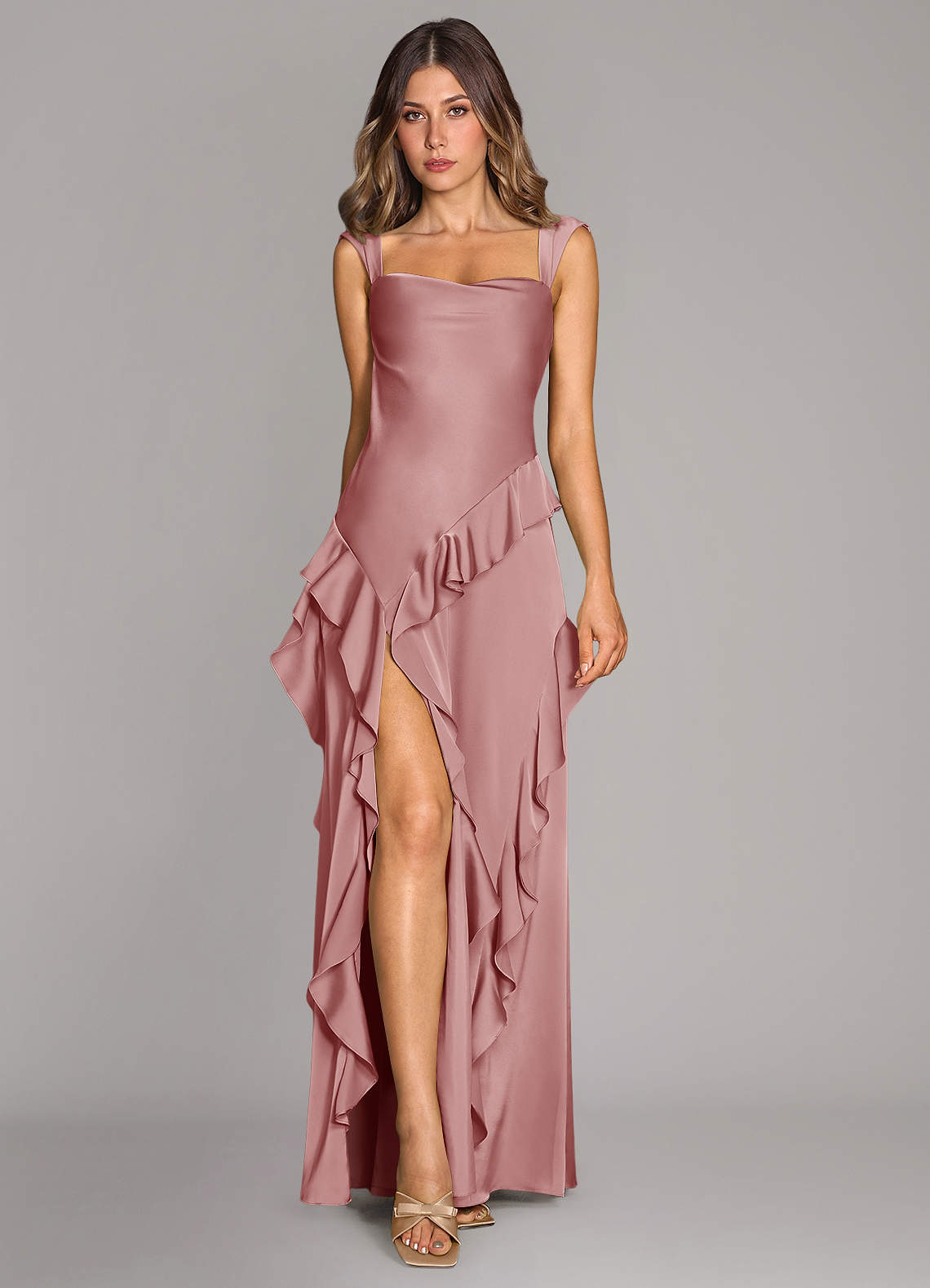 Sloane A-Line Sweetheart Stretch Satin Bridesmaid Dress in dusty rose