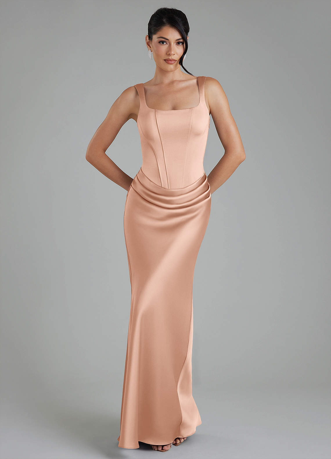 Etta Mermaid Square-Neck Stretch Satin Bridesmaid Dress in rose gold