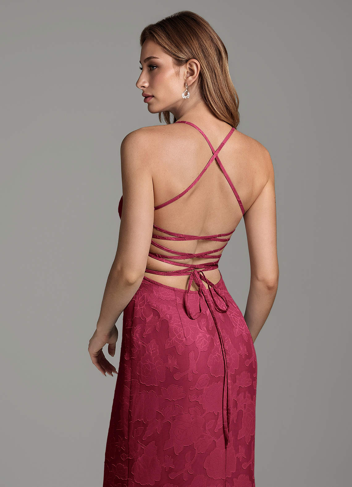 Dara Mermaid Sweetheart Floral Burnout Bridesmaid Dress in Burgundy