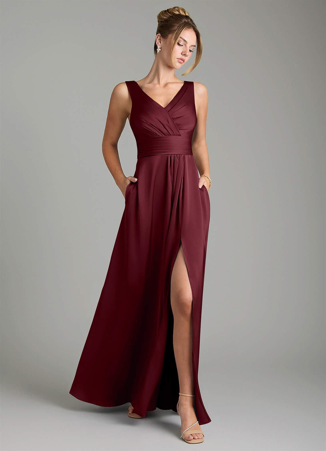 Karina A-Line V-Neck Stretch Satin Bridesmaid Dress
