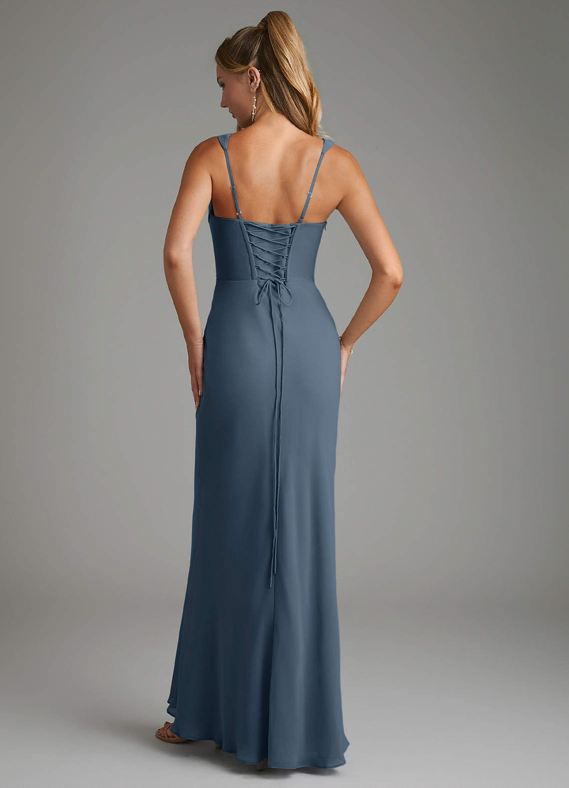 Asa Sheath Square-Neck Chiffon Bridesmaid Dress in Neptune