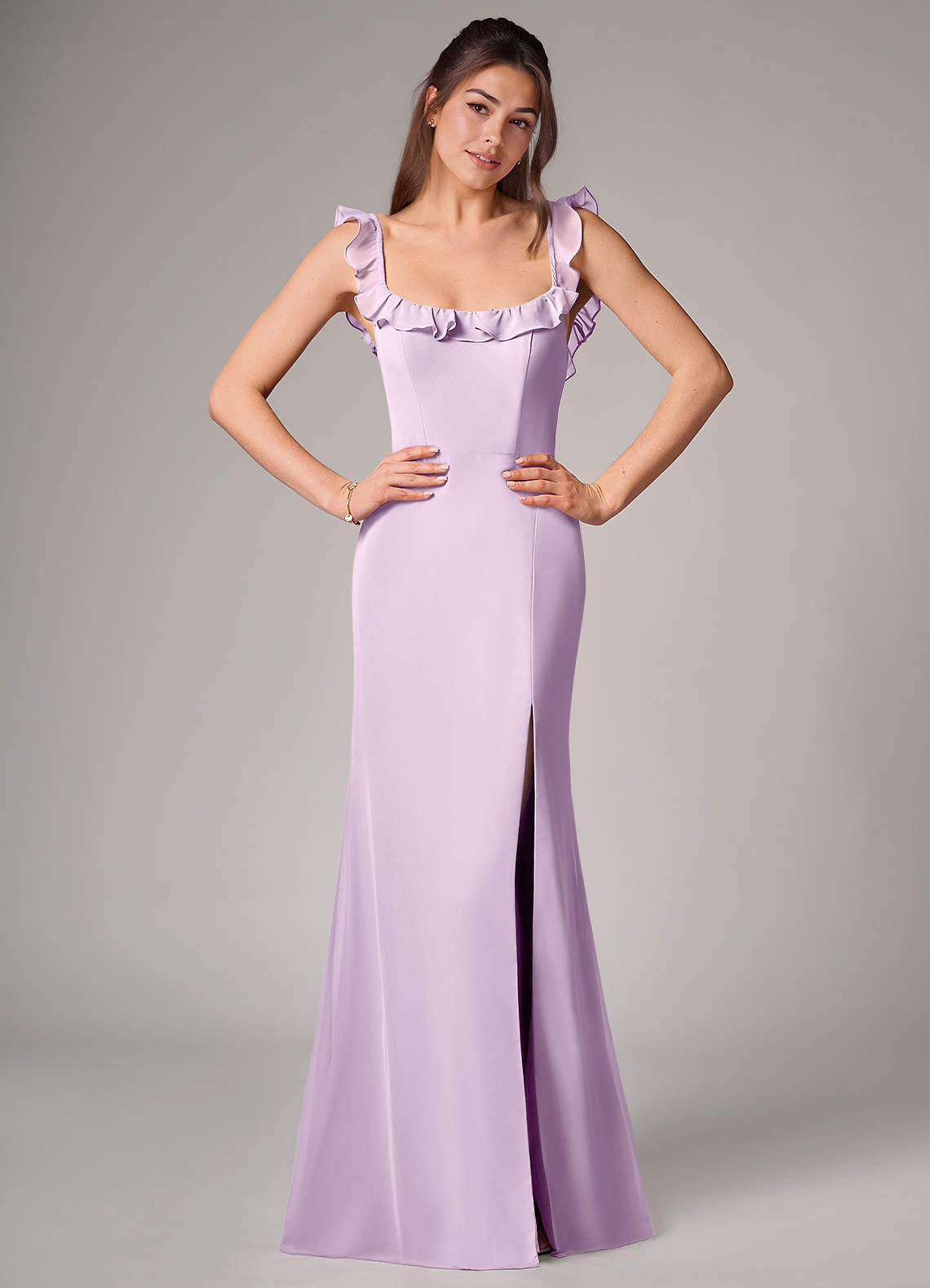 Callie Mermaid Scoop-Neck Chiffon Bridesmaid Dress in Frosted Lilac