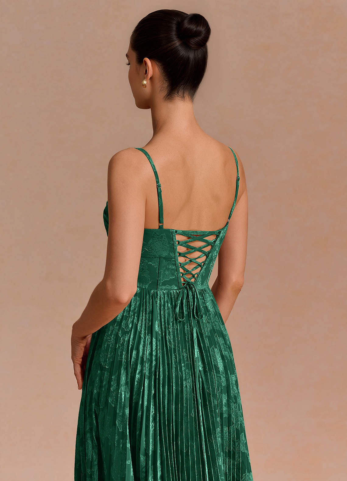 Delfina A-Line Twisted-Bust Fil Coupé Evening Dress in Hunter Green