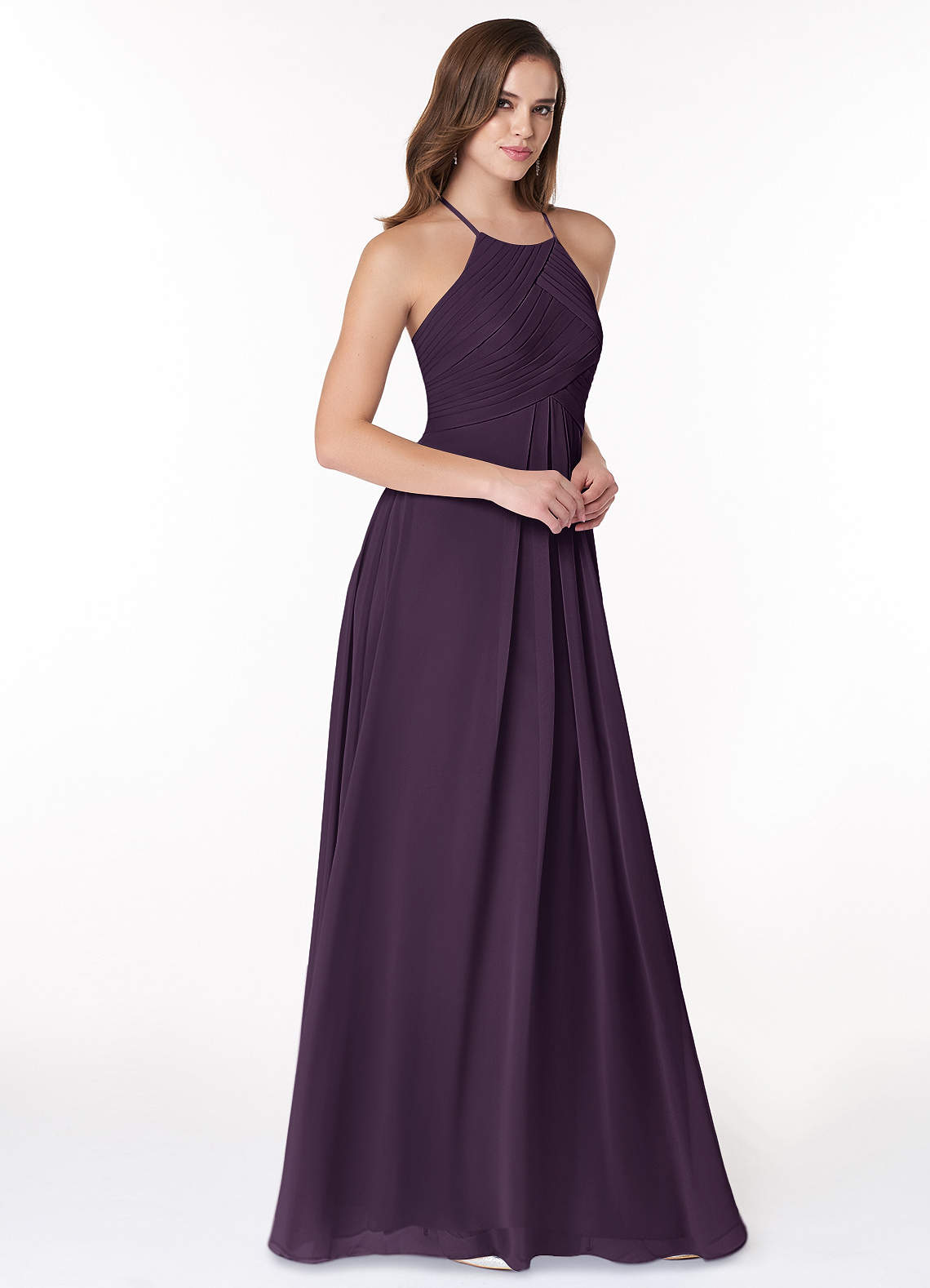 Ginger A-Line Halter Chiffon Bridesmaid Dress in Plum