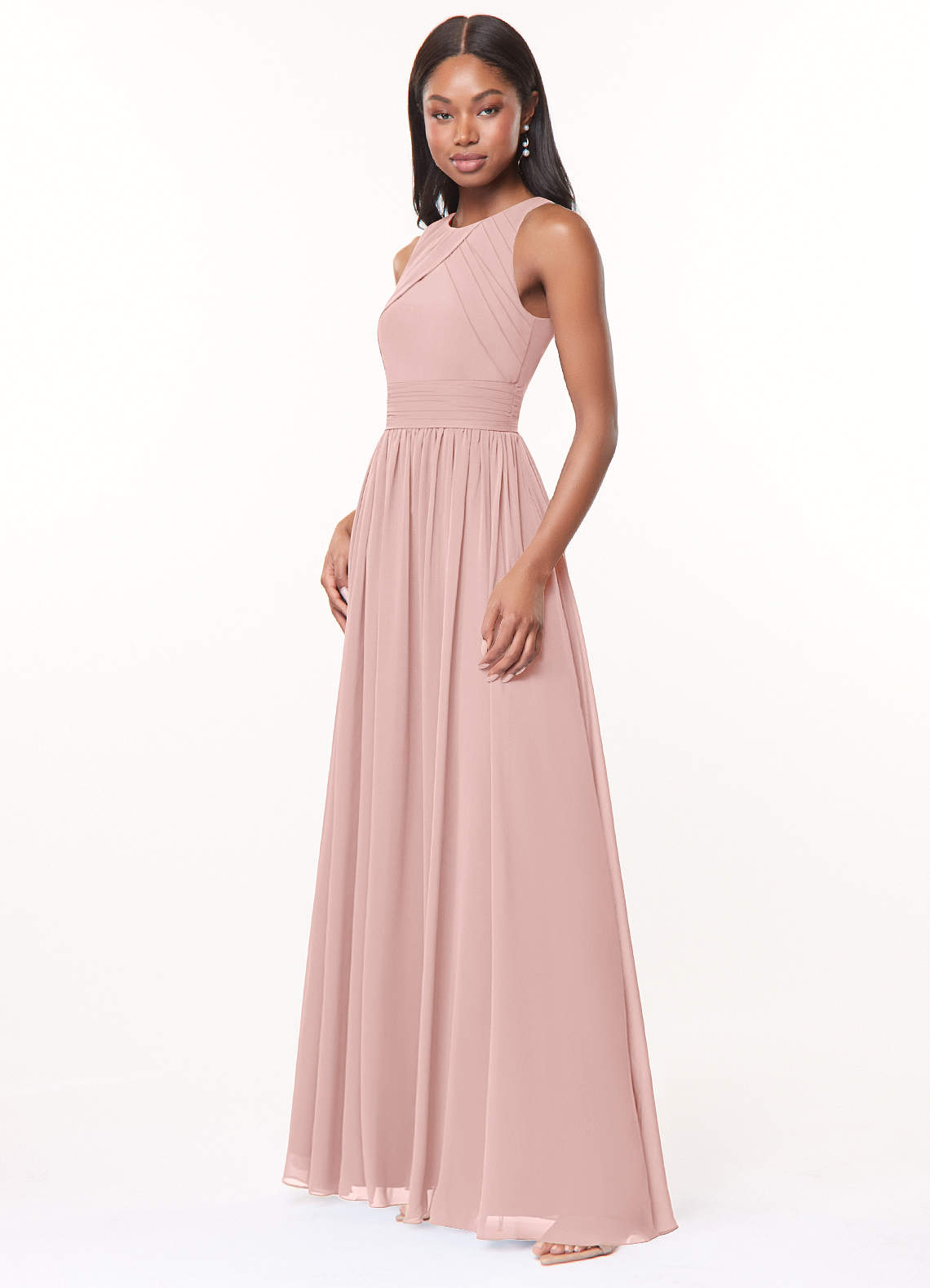 Harper A-Line Scoop-Neck Chiffon Bridesmaid Dress in Powder Pink