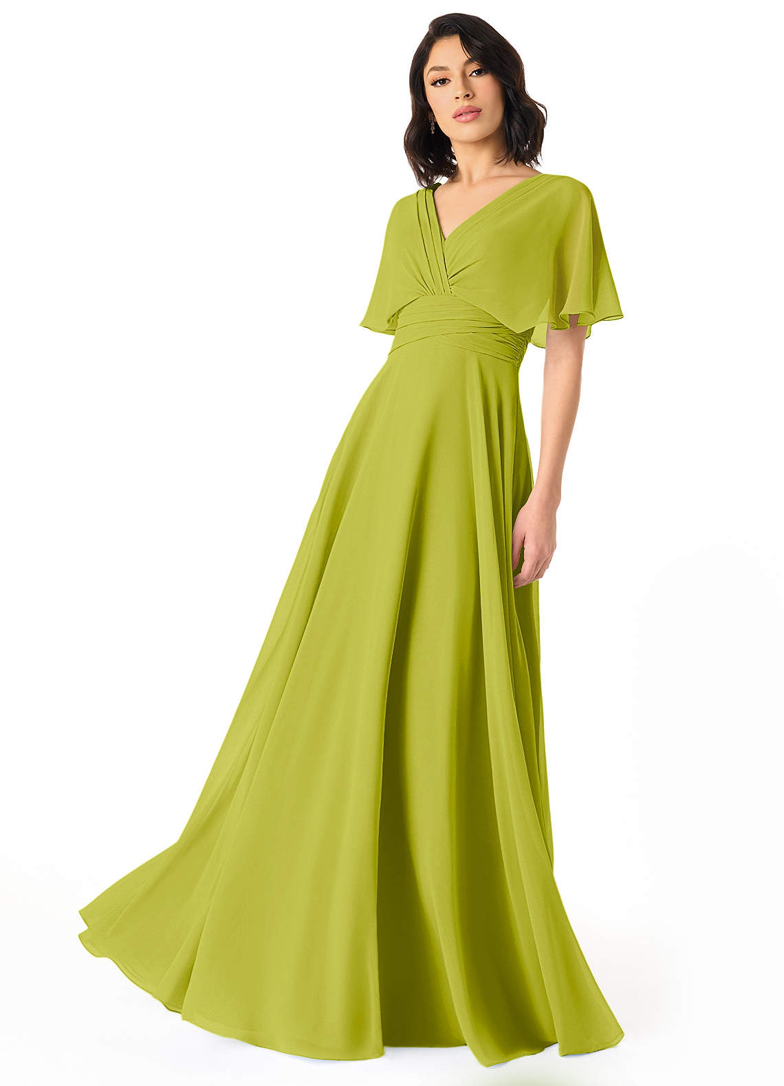 Pamela A-Line V-Neck Chiffon Bridesmaid Dress in Lemongrass