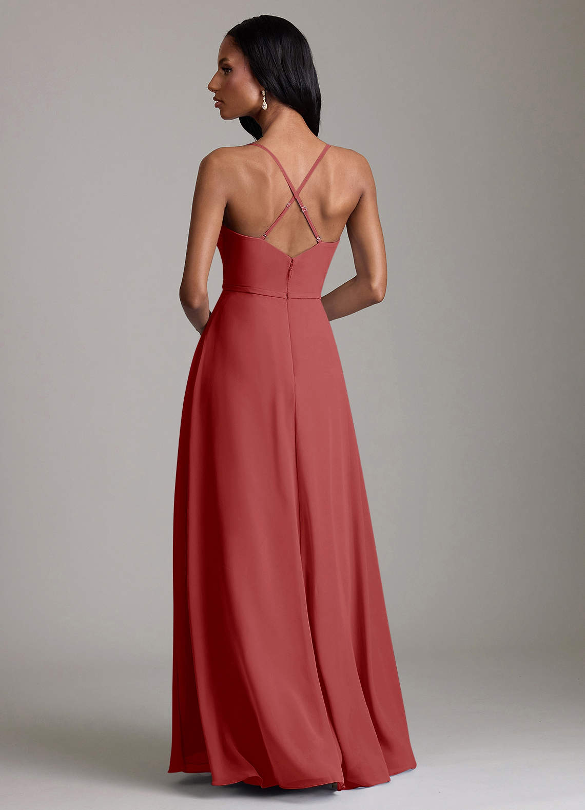 Naeem A-Line V-Neck Chiffon Bridesmaid Dress in Rust