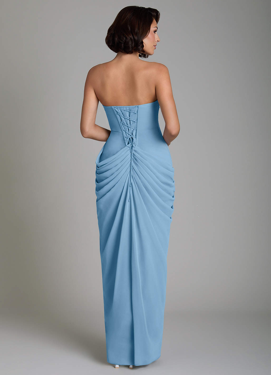 Nyra Sheath Strapless Chiffon Bridesmaid Dress in Steel Blue