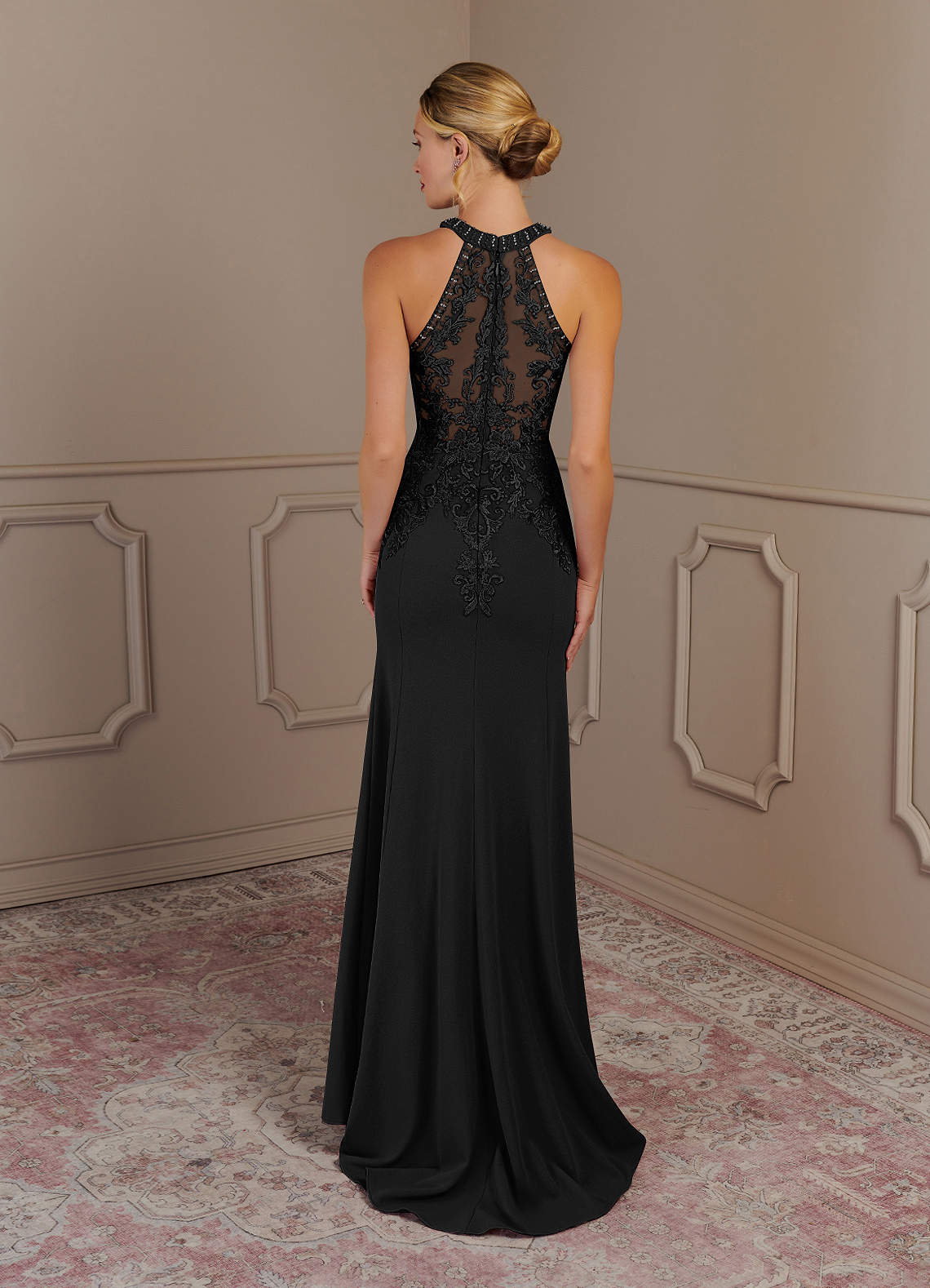 Tyra Mermaid Halter Tulle and Stretch Crepe Mother of the Bride Dress in black