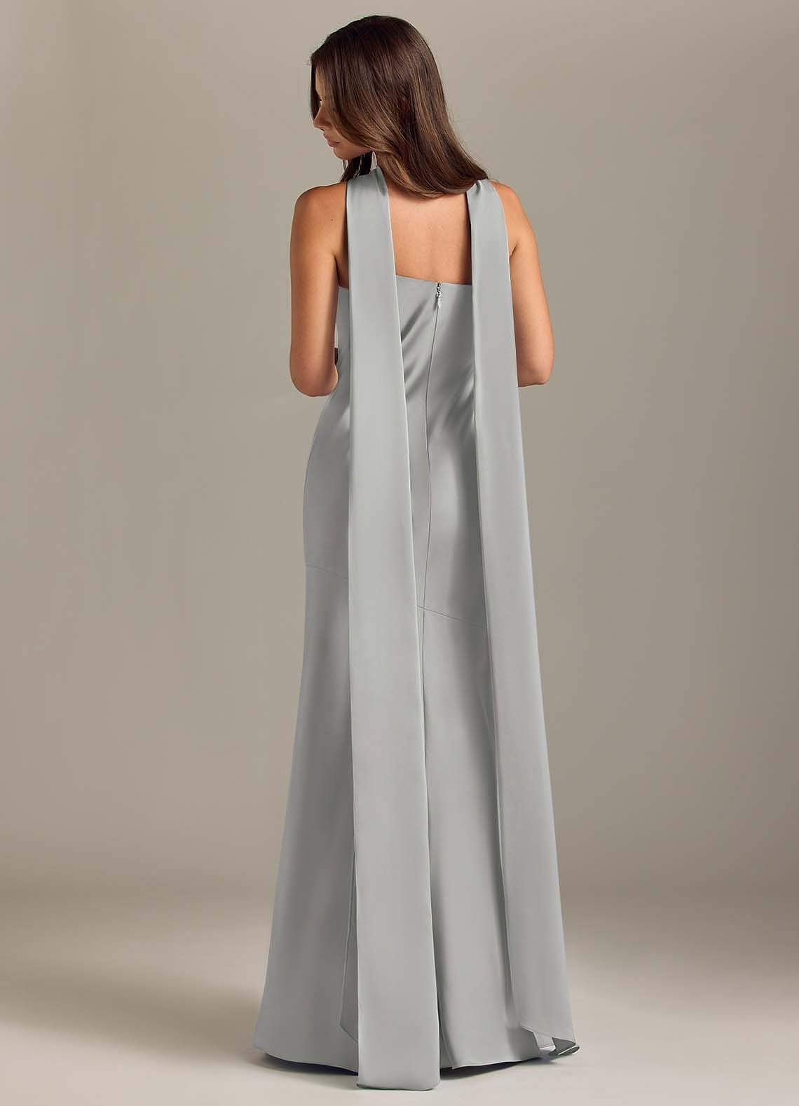Kinsley Mermaid Halter Stretch Satin Bridesmaid Dress in Silver