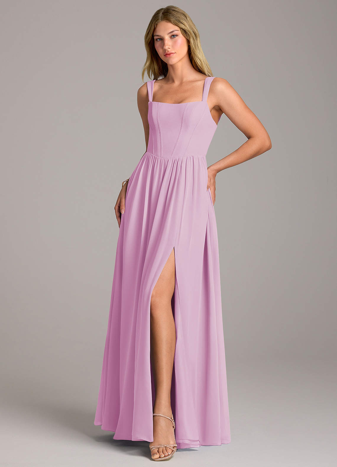 Rosaline A-Line Square-Neck Chiffon Bridesmaid Dress in candy pink