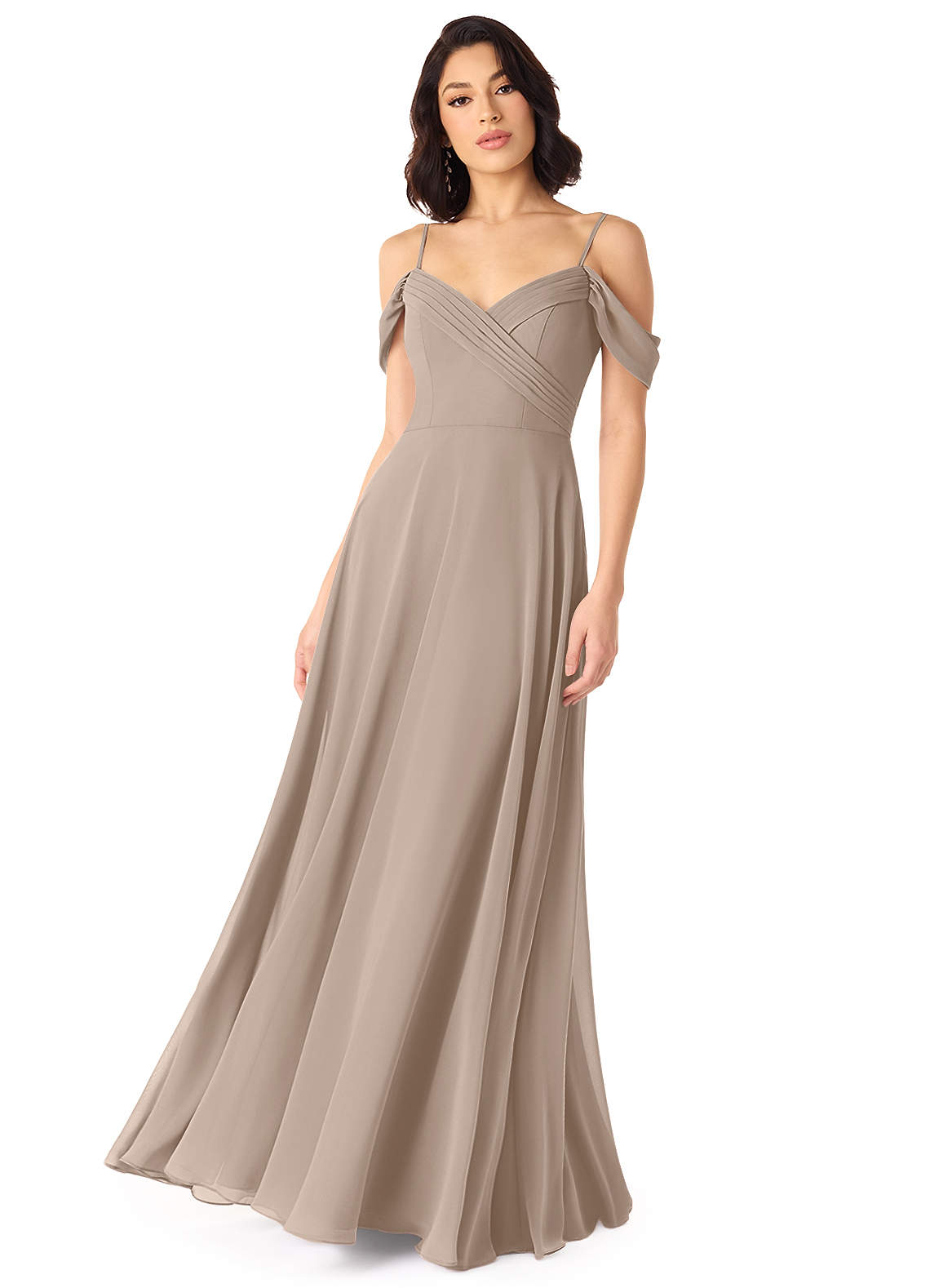 Tancie A-Line Off-the-Shoulder Chiffon Bridesmaid Dress in Taupe