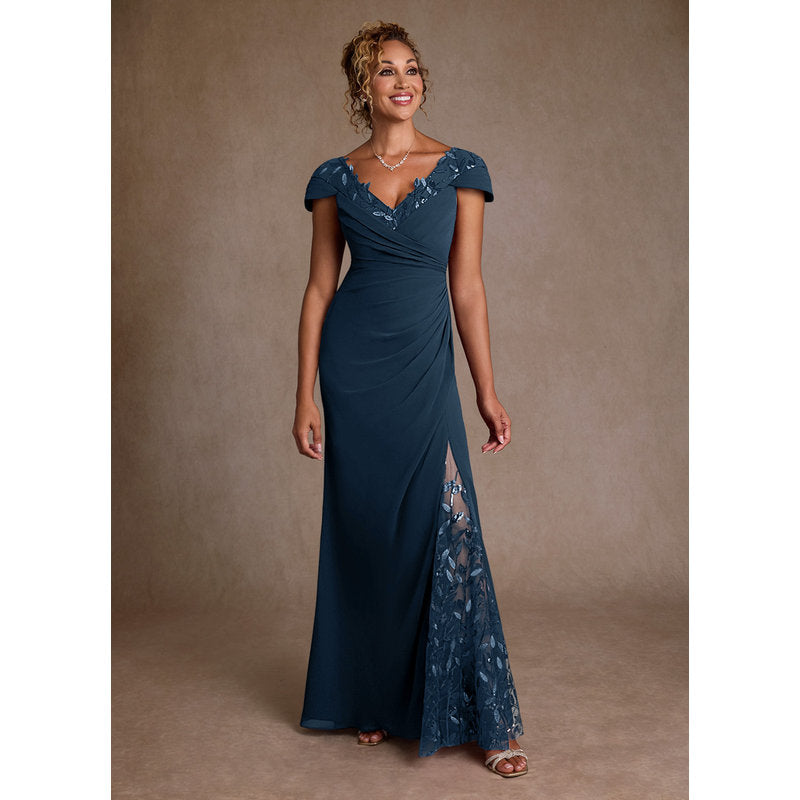 Betania Mermaid V-Neck Chiffon and Sequins Mother of the Bride Dress in Dark Navy - official view 1