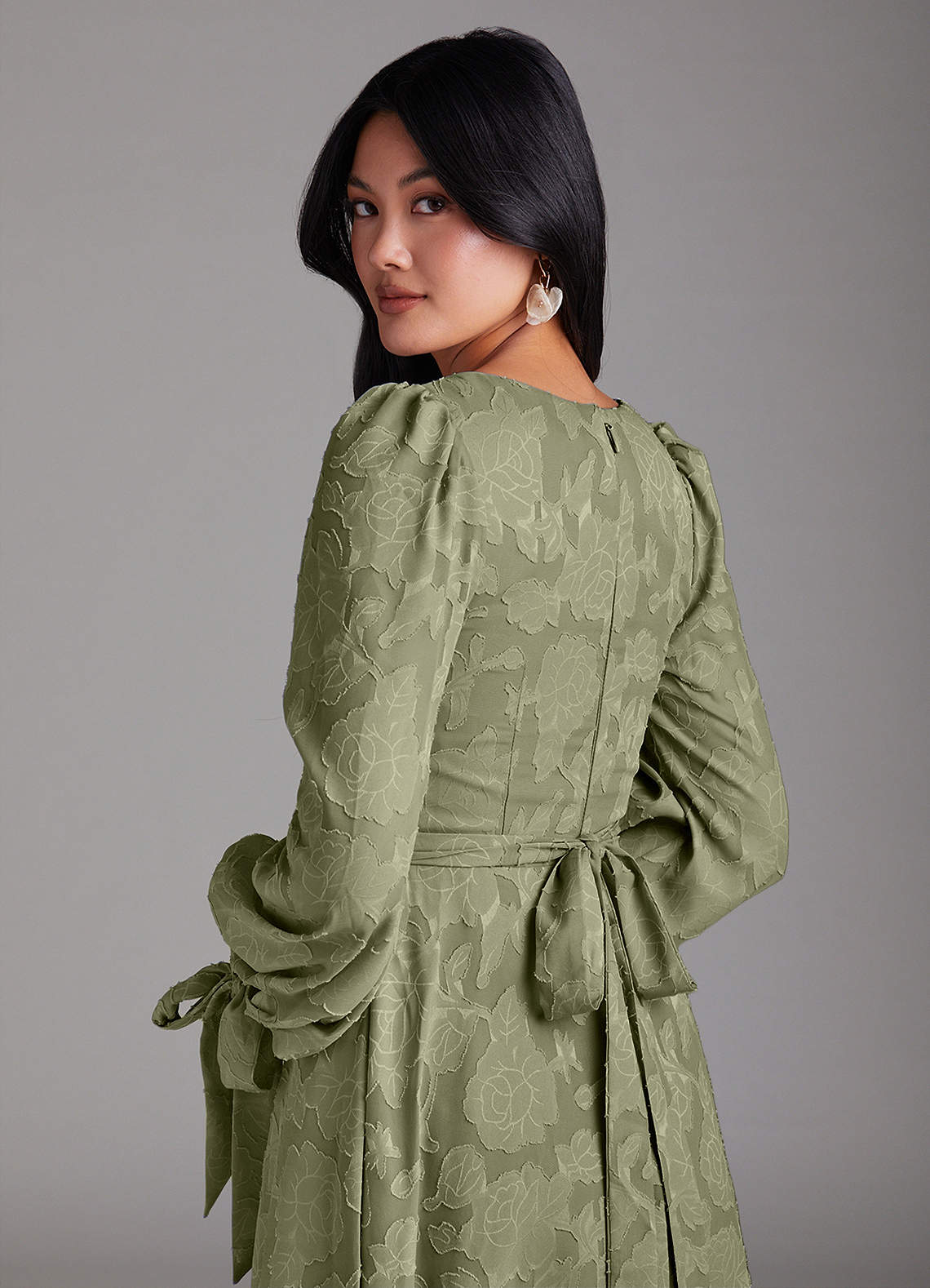 Leonia A-Line Square-Neck Stretch Satin Bridesmaid Dress in Pistachio