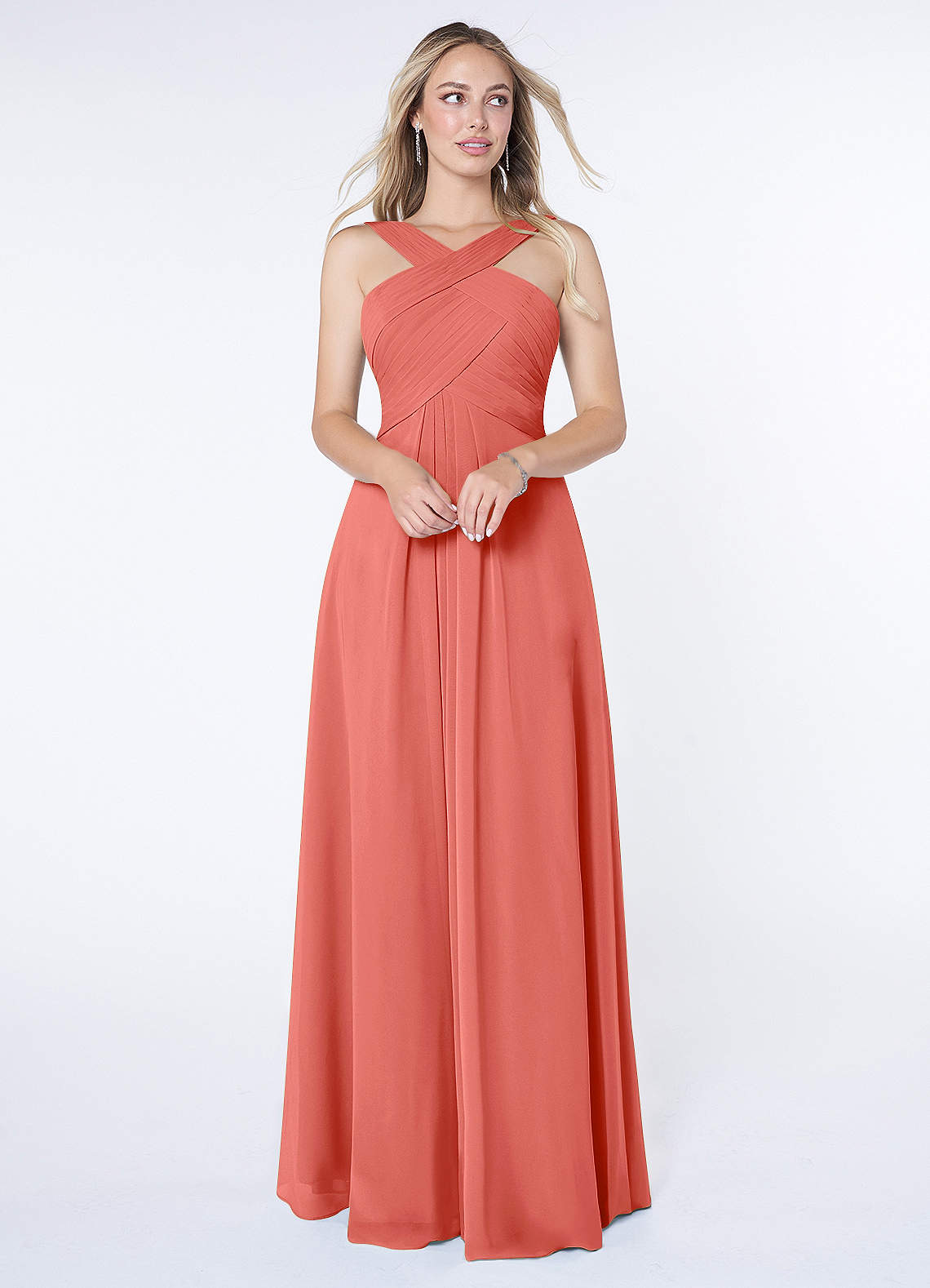 Kaleigh A-Line Halter Chiffon Bridesmaid Dress in Salmon Pink
