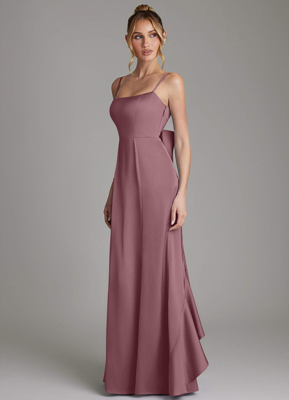Zherra Mermaid Scoop-Neck Stretch Satin Bridesmaid Dress in Amethyst