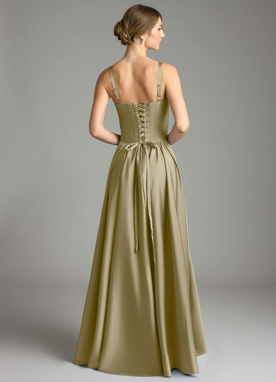 Evadina A-Line Sweetheart Stretch Satin Bridesmaid Dress in Moss Green