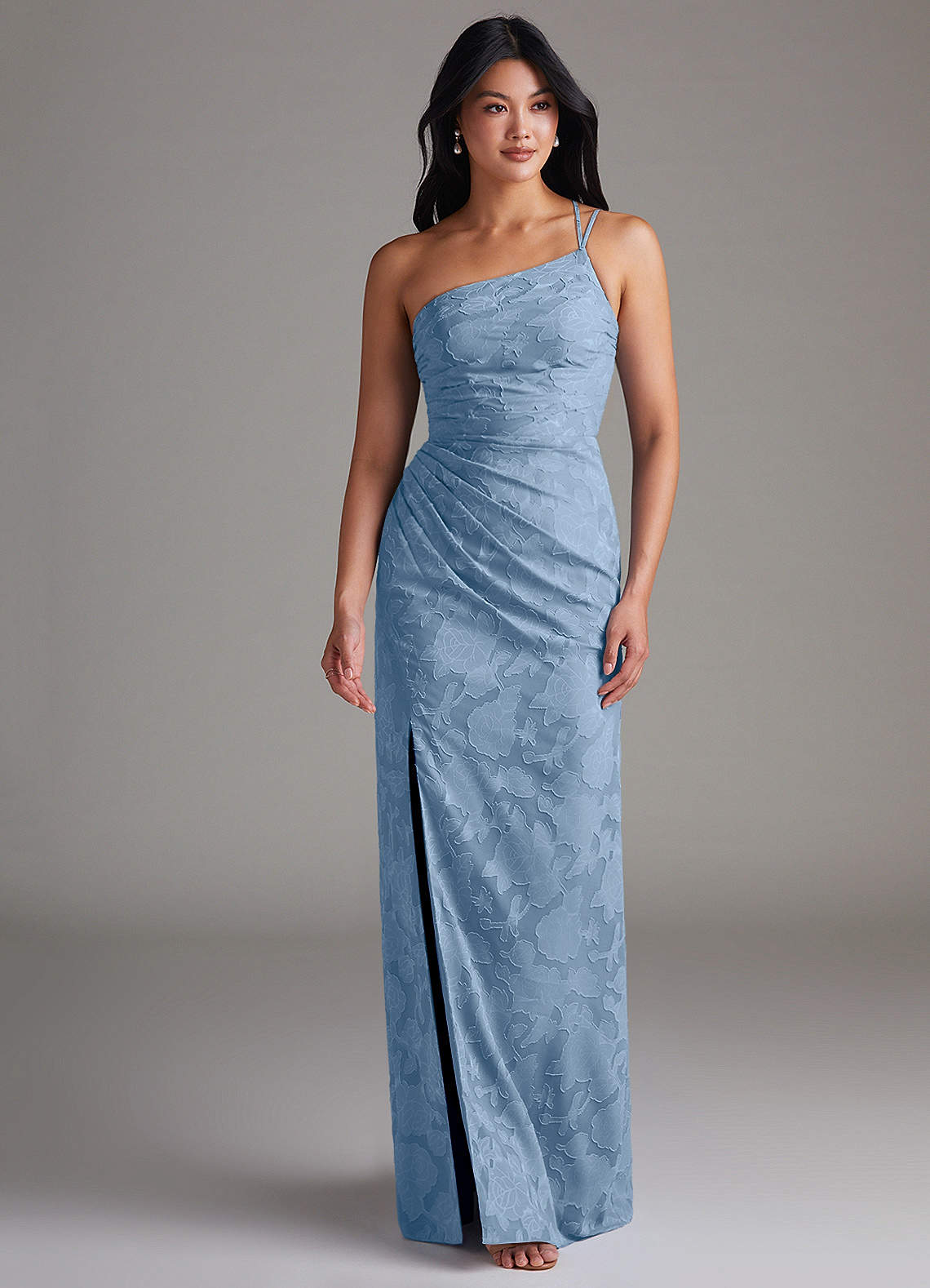 Eren Sheath One-Shoulder Floral Burnout Bridesmaid Dress in Powder Blue