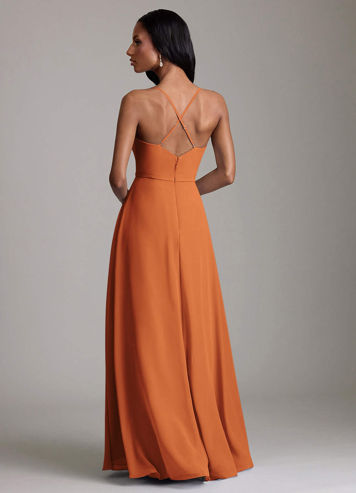 Naeem A-Line V-Neck Chiffon Bridesmaid Dress in Cinnamon