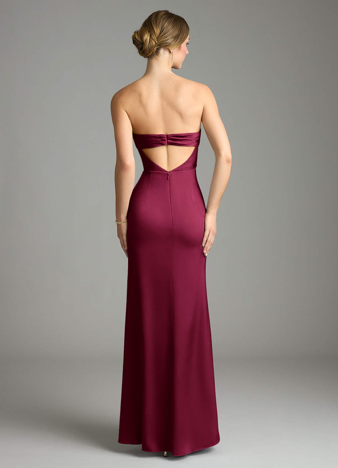 Leonis Mermaid Cowl-Neck Stretch Satin Bridesmaid Dress in Burgundy
