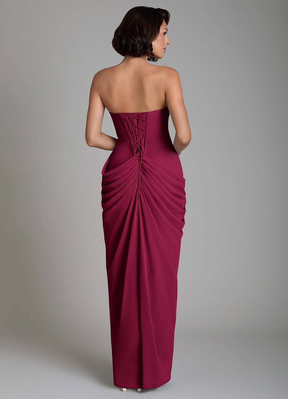 Nyra Sheath Strapless Chiffon Bridesmaid Dress in Burgundy
