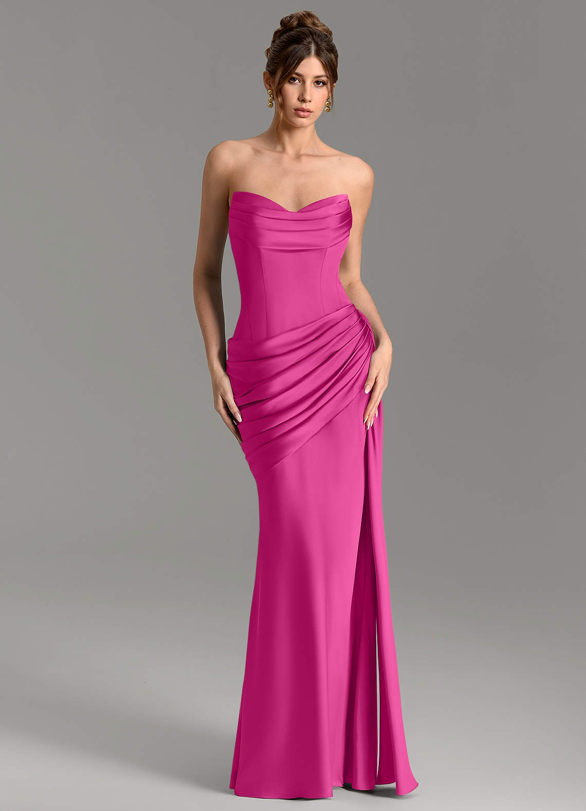 Zorah Mermaid Sweetheart Stretch Satin Bridesmaid Dress in Fuchsia