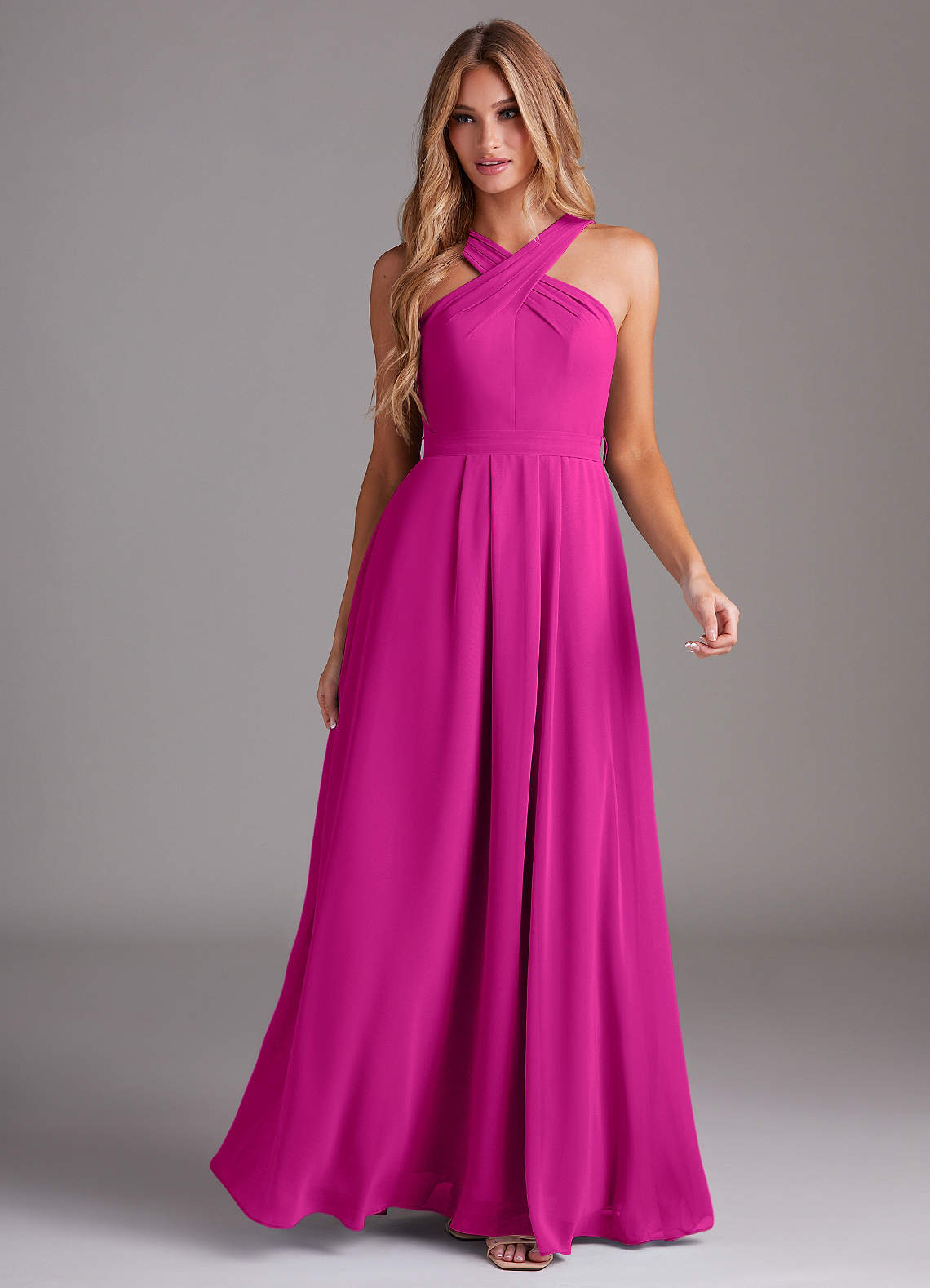 Dixie A-Line Halter Chiffon Bridesmaid Dress in Fuchsia