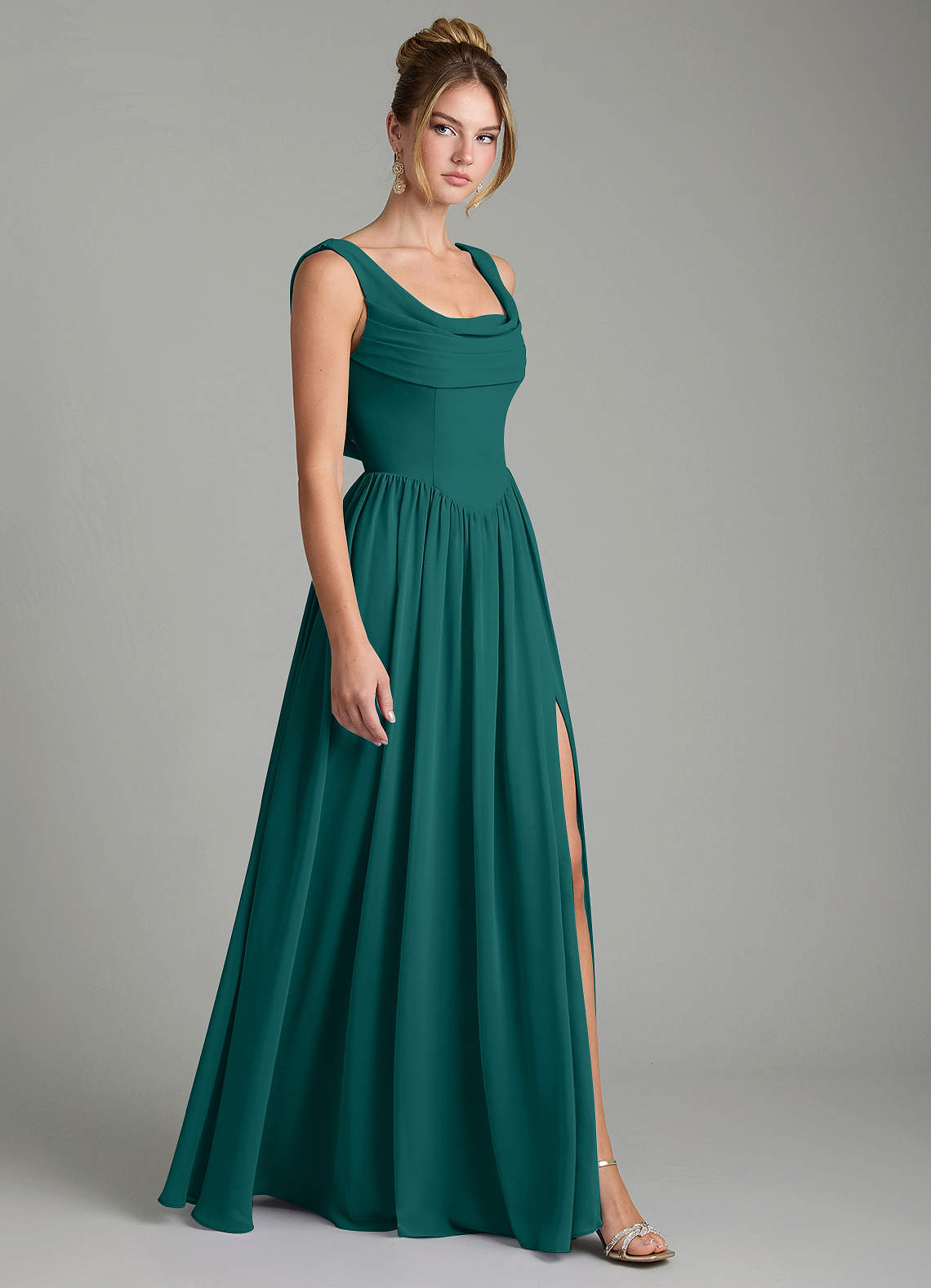 Novi A-Line Square-Neck Chiffon Bridesmaid Dress in Peacock