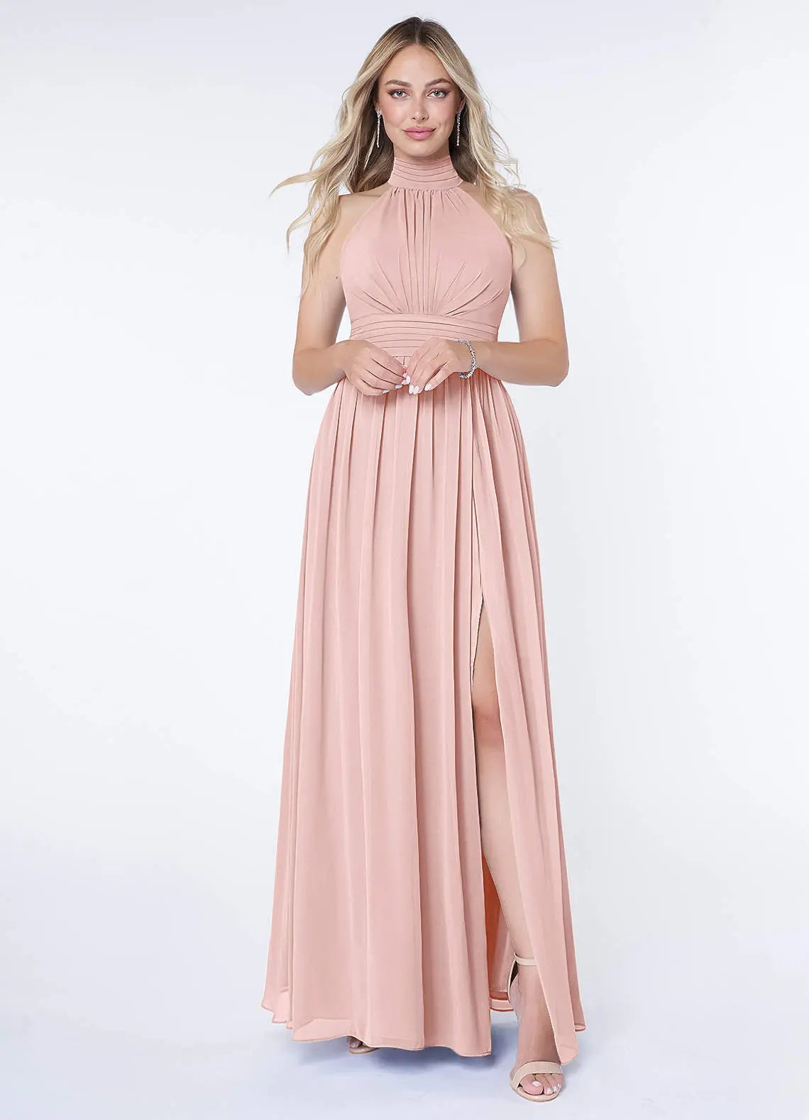 Iman A-Line Halter Chiffon Bridesmaid Dress in Powder Pink