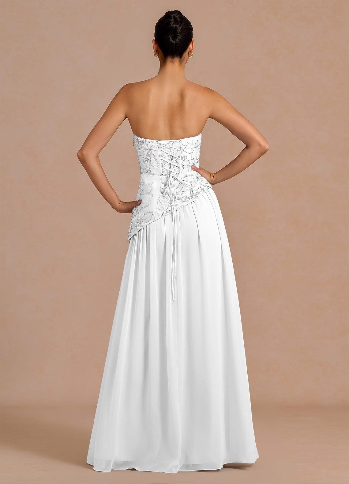 Galatea Sky Blue A-Line Floral Chiffon Evening Dress in White