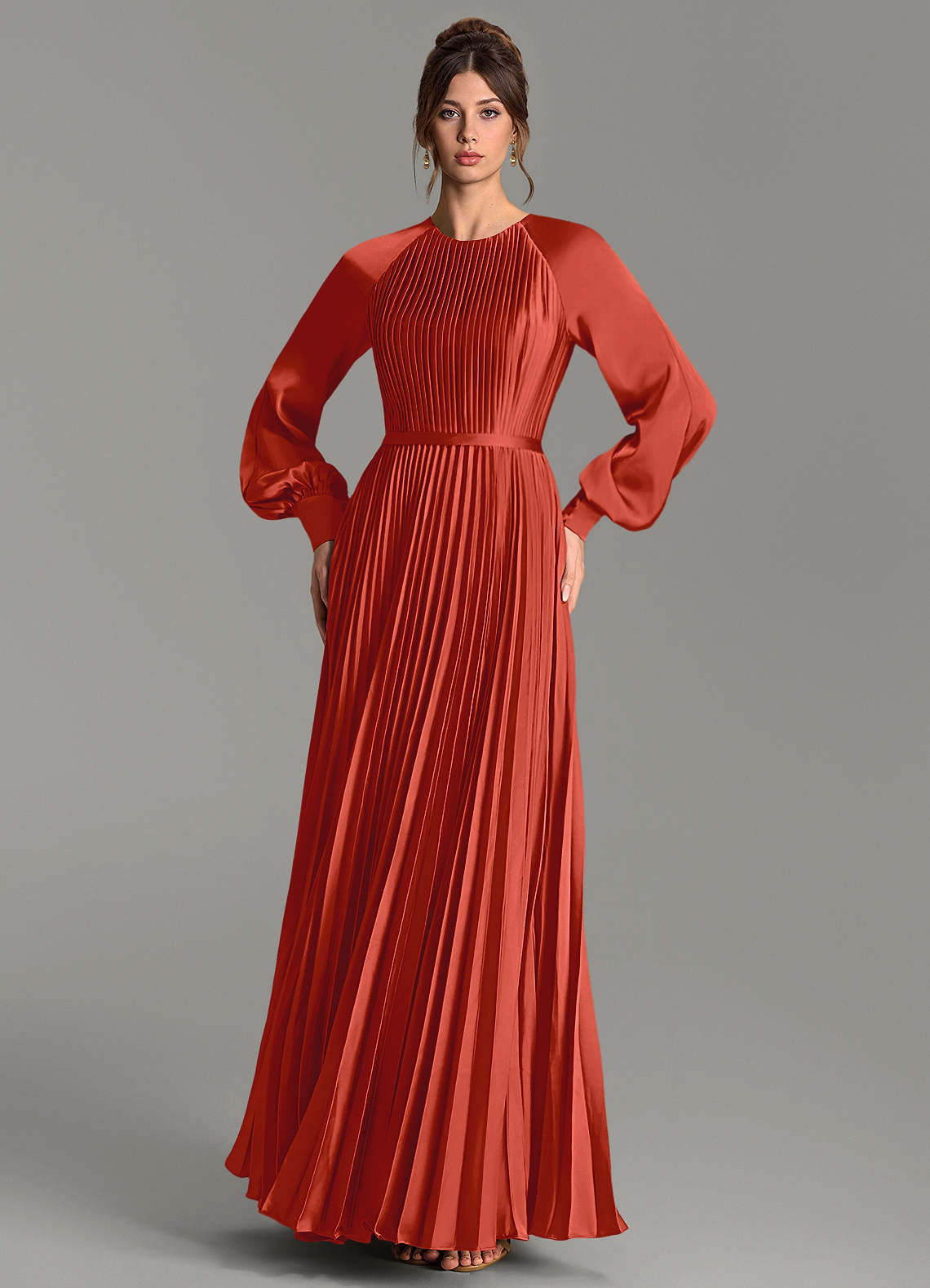 Grayson A-Line Scoop-Neck Stretch Satin Bridesmaid Dress in Rust
